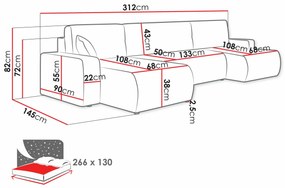 Γωνιακός Καναπές Shelton 103, Λειτουργία ύπνου, Αποθηκευτικός χώρος, 312x145x82cm, 119 kg, Πόδια: Πλαστική ύλη | Epipla1.gr