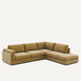 Γωνιακός καναπές με σεζλόνγκ από υφασμα μπουκλέ, César