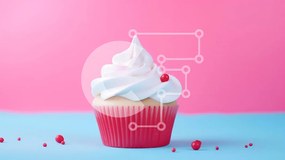 Intra Συλλεκτικό Ξύλινο Παζλ Plywood  4mm - Νόστιμο cupcake με λευκό γλάσο σε μπλε επιφάνεια Σε Ξύλινο Κουτί - Διαστάσεις: 10x10 cm – 25 κομμάτια