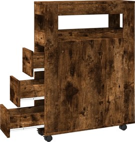 vidaXL Ντουλάπι Μπάνιου Στενό με Ροδάκια Καπνιστή δρυς Επεξ. Ξύλο