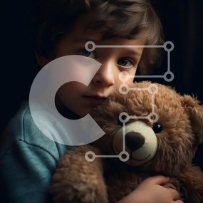 Intra Συλλεκτικό Ξύλινο Παζλ Plywood 4mm - Νεαρό αγόρι που αγκαλιάζει το αρκουδάκι Σε Ξύλινο Κουτί - Διαστάσεις Puzzle: 10x10 cm – 25 κομμάτια