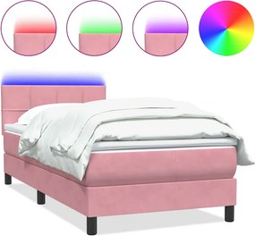 vidaXL Κρεβάτι Boxspring με Στρώμα &amp; LED Ροζ 80x220 εκ. Βελούδινο