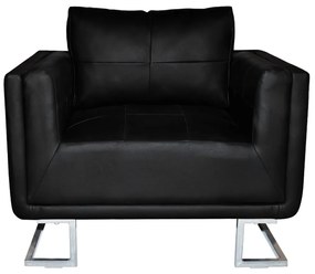 vidaXL Πολυθρόνα Cube Μαύρη από Συνθετικό Δέρμα με Πόδια Χρωμίου