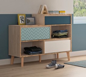 Insi Larvik Συρταριέρα με 3 συρτάρια 110x40x93/72εκ. Blond Oak/Λευκό/Μπλε  0201.GM58