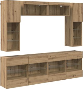 vidaXL Σετ τοίχου για τηλεόραση με led Επιτοίχιο 6 pcs Τεχνίτικη Δρυς