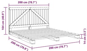 Πλαίσιο Κρεβατιού με Κεφαλάρι Γκρι 200x200 εκ. Μασίφ Πεύκο - Γκρι