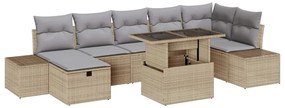 vidaXL Σετ Καναπέ Κήπου με μαξιλάρι 8 pcs Μπεζ Πολυ ράταν