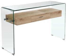 WOODWELL ΕΜ737GLASSER Wood Κονσόλα Γυαλί Clear 12mm - Ράφι με Συρτάρι Απόχρωση Δρυς 120x40x75cm ΕΜ737