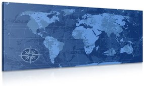 Εικόνα ρουστίκ παγκόσμιου χάρτη σε μπλε - 120x60