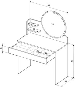 Τουαλέτα με καθρέπτη Dior Megapap χρώμα λευκό 90x45x138εκ.