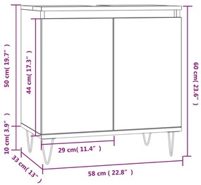 Ντουλάπι Μπάνιου Καπνιστή Δρυς 58 x 33 x 60 εκ. Επεξεργ. Ξύλο - Καφέ