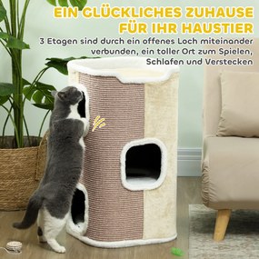 Cat Scratching Barrel Cat Tree 3 Tier Heavy Duty Μαλακό βελούδινο Retreat Μπεζ