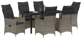 vidaXL Σέτ φαγητού για κήπο με μαξιλάρι 7 pcs Γκρι Πολυ ράταν