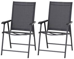 Outsunny Πτυσσόμενη Καρέκλα με Μπράτσα Σετ 2 τεμαχίων Καρέκλα Κάμπινγκ Καρέκλα Ψαρέματος Μεταλλική Μαύρη 58 x 64 x 94 cm