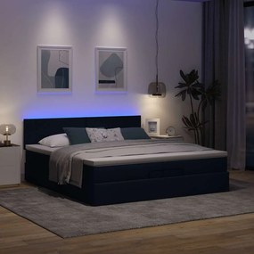 vidaXL Οθωμανικό κρεβάτι με στρώματα &amp; LEDs Μπλε 200x200cm ύφασμα