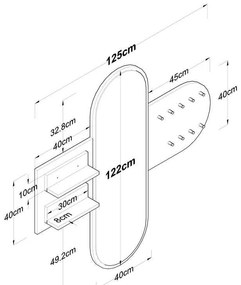 Κρεμάστρα-καθρέπτης Baunty pakoworld λευκό-καρυδί125x2x122εκ