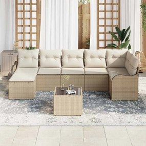vidaXL Σετ Καναπέ Κήπου με μαξιλάρι 8 pcs Μπεζ και λευκό Πολυ ράταν