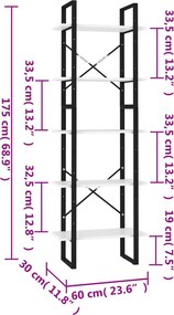 vidaXL Βιβλιοθήκη με 5 Ράφια Λευκή 60 x 30 x 175 εκ. από Επεξ. Ξύλο