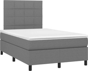 vidaXL Κρεβάτι Boxspring με Στρώμα &amp; LED Σκ.Γκρι 120x190εκ. Υφασμάτινο
