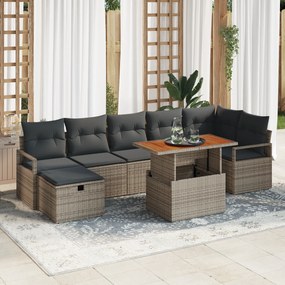 vidaXL Σετ 8 τεμαχίων καναπέ κήπου με μαξιλάρια Γκρι Πολυ Ρατάν