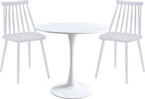 Τραπεζαρία Elijah-Aurora I pakoworld σετ 3τεμ pp σε λευκή απόχρωση Φ60x74εκ