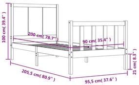 Σκελετός Κρεβατιού Χωρίς Στρώμα 90x200 εκ Μασίφ Ξύλο Πεύκου - Καφέ