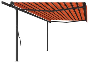 Τέντα Συρόμενη Αυτόματη με Στύλους Πορτοκαλί/Καφέ 5x3,5 μ.