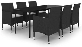 vidaXL Σετ Τραπεζαρίας Κήπου 7 τεμ. Συνθ. Ρατάν / Γυαλί με Μαξιλάρια