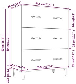 Ντουλάπι Γκρι Sonoma 69,5 x 34 x 90 εκ. από Επεξεργασμένο Ξύλο - Γκρι