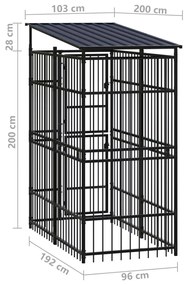 Κλουβί Σκύλου Εξωτερικού Χώρου με Ατσάλινη Οροφή 1,84 μ² - Μαύρο