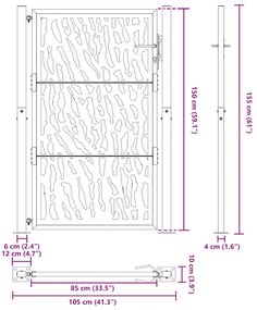 Πύλη κήπου Μαύρη 105x155 cm Ατσάλινη σχεδίαση ίχνους - Μαύρο