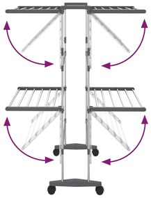 vidaXL Απλώστρα Ρούχων 2 Επιπέδων με Ρόδες Ασημί 60 x 70 x 106 εκ.