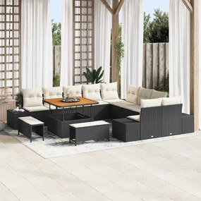 vidaXL Σετ Καναπέ Κήπου με μαξιλάρι 13 pcs Μαύρο Πολυ ράταν