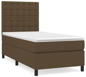 vidaXL Κρεβάτι Boxspring με Στρώμα Σκούρο Καφέ 90x200 εκ. Υφασμάτινο