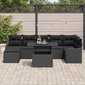 vidaXL Σετ Καναπέ Κήπου με μαξιλάρι 8 pcs Μαύρο Πολυ ράταν