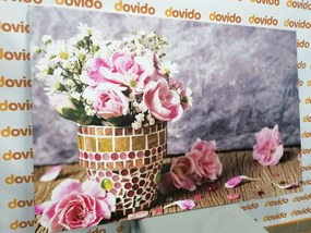 Εικόνα λουλουδιών γαρύφαλλου σε γλάστρα με μωσαϊκό - 120x80