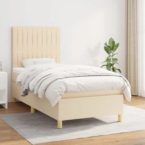 Κρεβάτι Boxspring με Στρώμα Κρεμ 90x200 εκ.Υφασμάτινο - Κρεμ