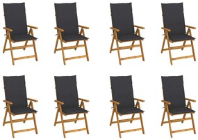 vidaXL Καρέκλες Κήπου Πτυσσόμ. 8 τεμ. Μασίφ Ξύλο Ακακίας με Μαξιλάρια