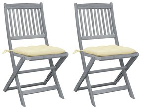 3064553 vidaXL Καρέκλες Εξ. Χώρου Πτυσσόμενες 2 τεμ. Ξύλο Ακακίας &amp; Μαξιλάρια Γκρι, 1 Τεμάχιο