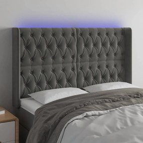 Κεφαλάρι Κρεβατιού LED Σκούρο Γκρι 147x16x118/128εκ. Βελούδινο - Γκρι