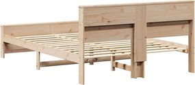 vidaXL Σκελετός Κρεβατιού με ράφι Καφέ 140 x 200 cm Στερεό πεύκο