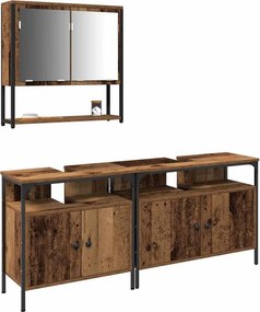 vidaXL Σετ Επίπλων Μπάνιου με ράφι 3 pcs Καφέ Επεξεργασμένο ξύλο