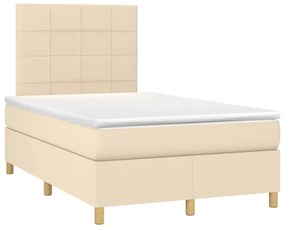 vidaXL Κρεβάτι Boxspring με Στρώμα &amp; LED Κρεμ 120x200 εκ. Υφασμάτινο