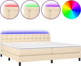 vidaXL Κρεβάτι Boxspring με Στρώμα &amp; LED Κρεμ 200x200 εκ. Υφασμάτινο