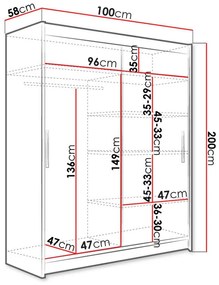 Ντουλάπα Atlanta 163, Άσπρο, 200x100x58cm, 80 kg, Πόρτες ντουλάπας: Ολίσθηση, Αριθμός ραφιών: 4, Αριθμός ραφιών: 4 | Epipla1.gr