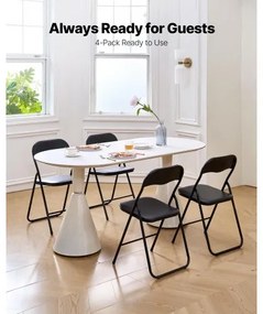 VEVOR 4 Pack Folding Chairs Portable Leather Chairs with Padded Cushion Black