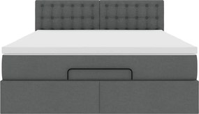 vidaXL Οθωμανικό κρεβάτι με στρώμα Σκούρο γκρι 140x200cm ύφασμα