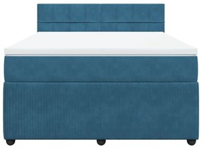 vidaXL Κρεβάτι Boxspring με Στρώμα Μπλε 140x190 εκ. Βελούδινο