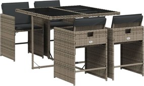 vidaXL Σετ Τραπεζαρίας Κήπου 5 τεμ. Γκρι Συνθ. Ρατάν με Μαξιλάρια