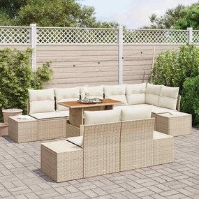 vidaXL Σετ Καναπέ Κήπου με αποθήκευση 9 pcs Μπεζ Πολυ ράταν
